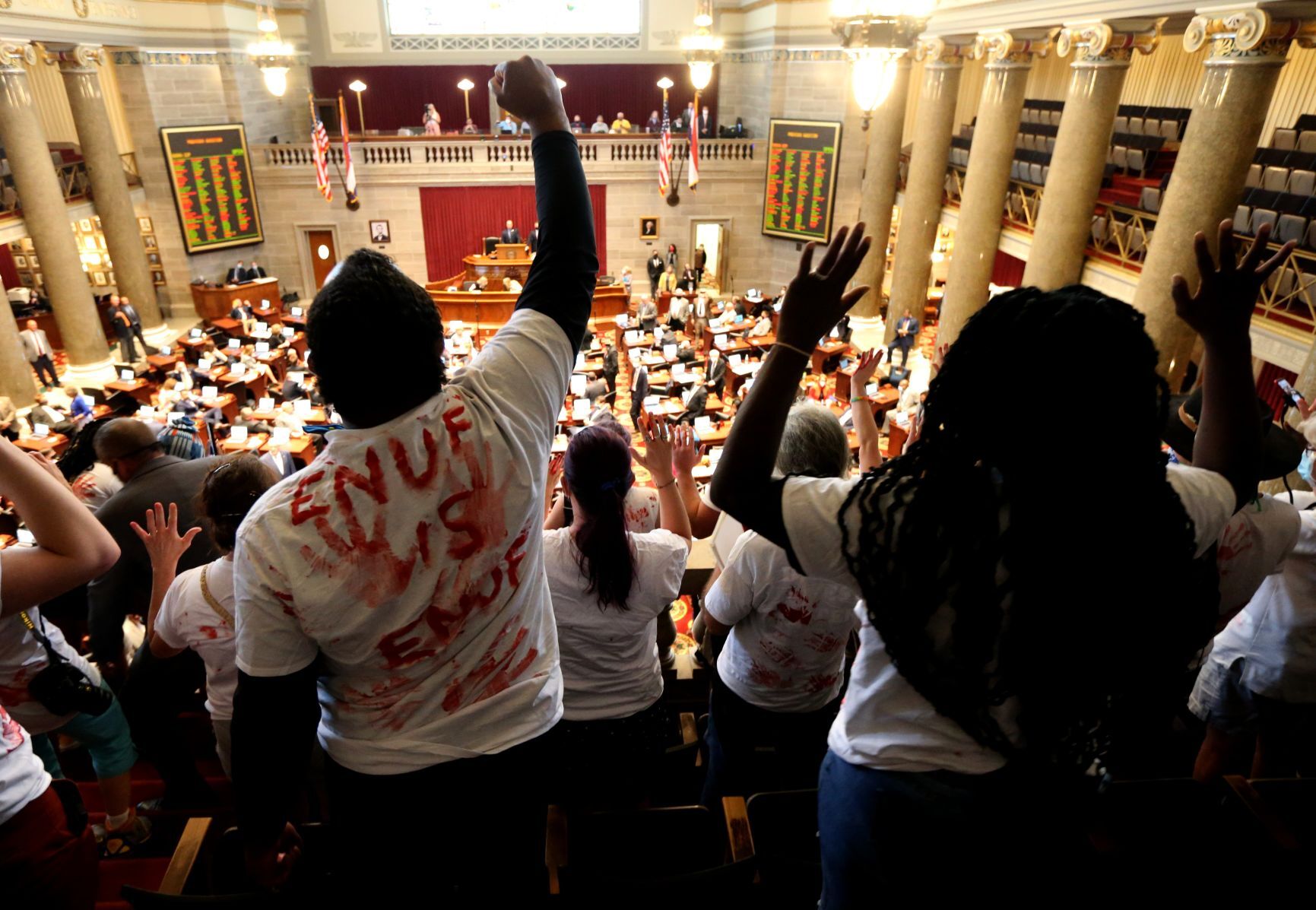 ExpectUsSTL protesters drop poster during House debate